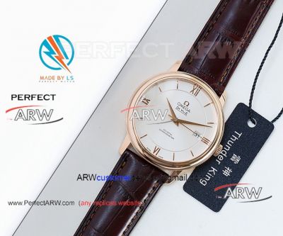 Perfect Replica Omega De Ville White Dial Rose Gold Case 39.5mm Watch 